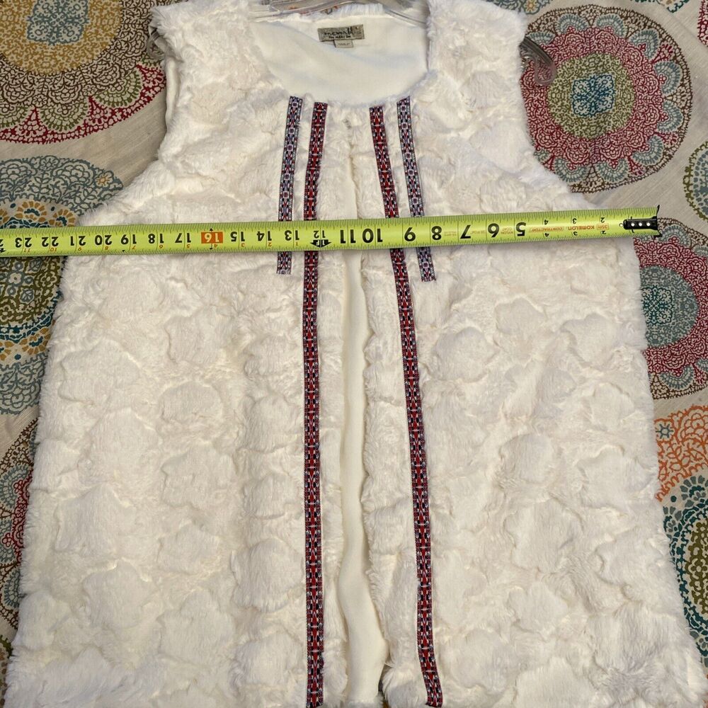 Oneworld Women’s Faux Fur Vest Size Large Bohemian Hippie Boho Ribbon - Picture 9 of 10